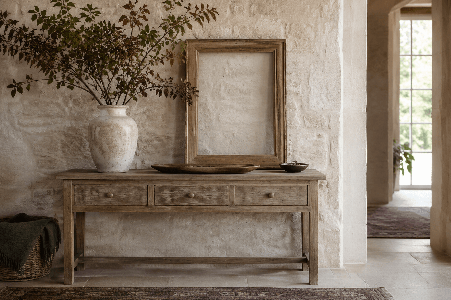 Hall Table styled in a Cotswold decorative living palette