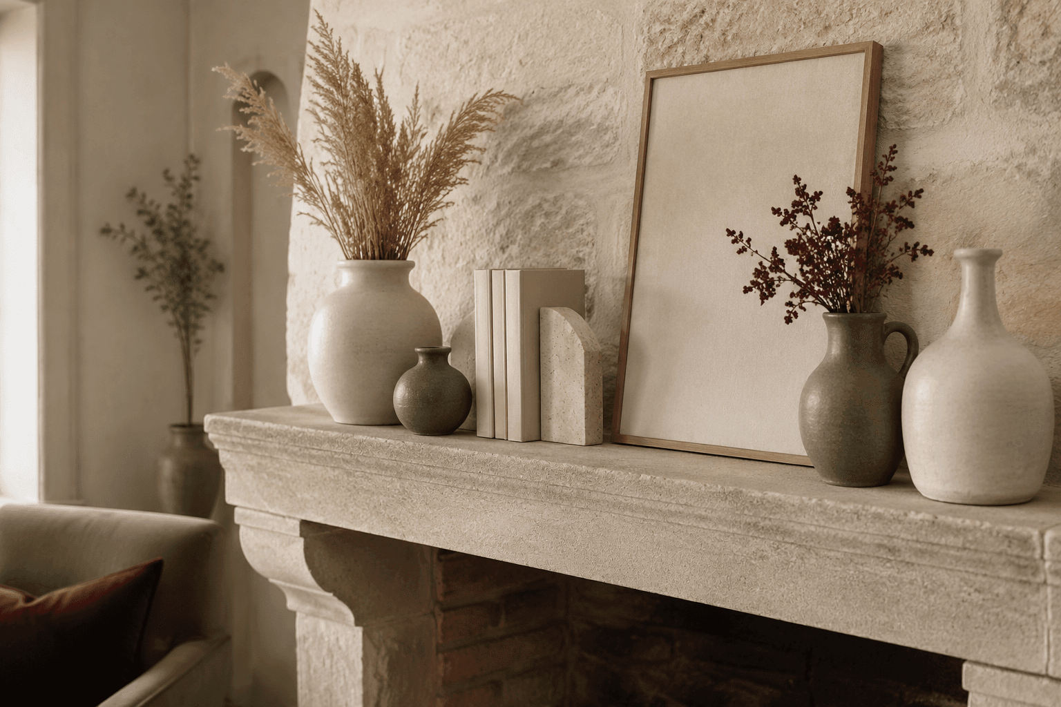 Mantel Shelf styled in a Cotswold decorative living palette
